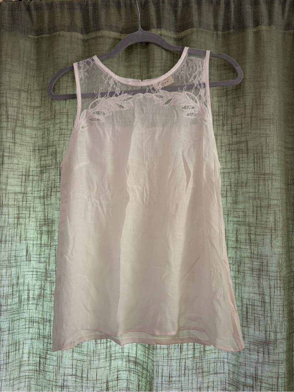 Sheer Lace Yoke Sleeveless Tank Top - White